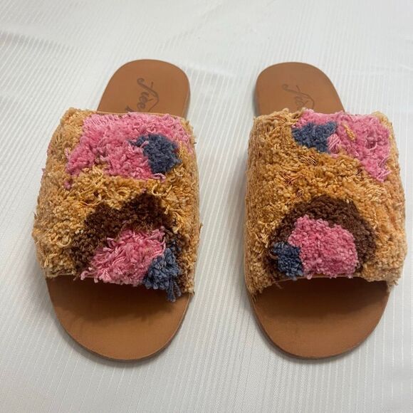 Free People Shoes - Free People Yuma Woven Shag Color Block Mules Sandals Slides Slippers Sz 36 US 6